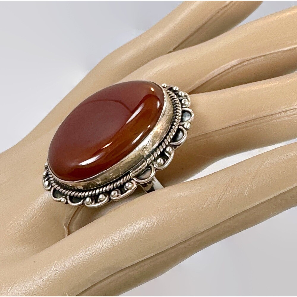 Carnelian Ring, Sterling Silver, Long, Large Stone, Vintage Ring, NOS